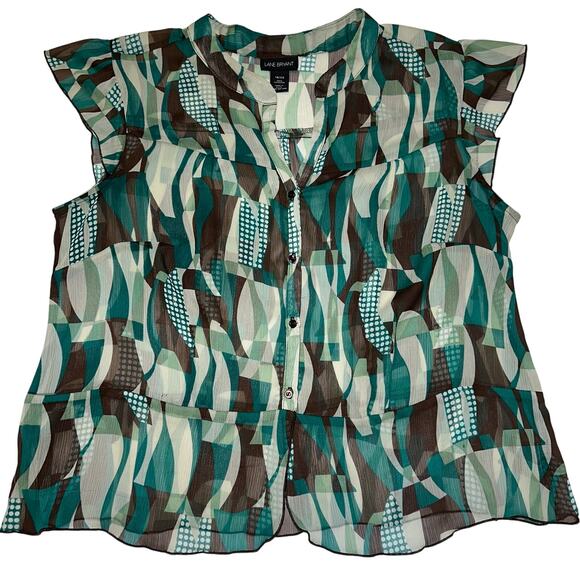 Lane Bryant Top Blouse Sheer Plus Size 18/20 Multicolor Sleeveless Button Front - Picture 2 of 6